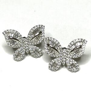 NEW Earrings Butterfly 925 Sterling Silver Plated Luxury Clear CZ Post JU04
